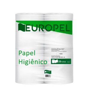 PAPEL HIGIÊNICO ROLÃO CELULOSE FOLHA DUPLA EUROPEL 8x150M